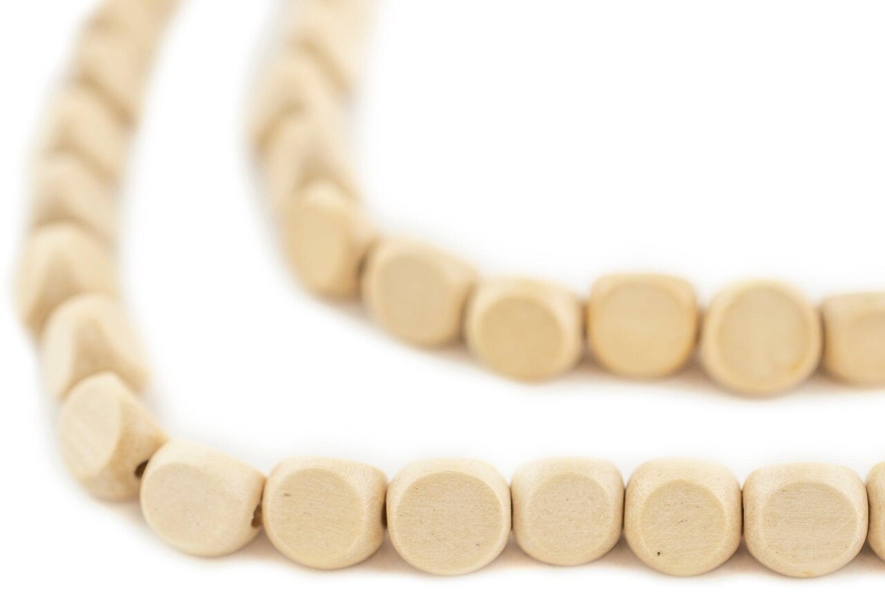The Bead Chest Cream Triangular Faceted Natural Wood Beads 9mm White Large Hole 16 Inch Strand